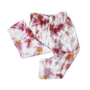 ANN TAYLOR Petites Lounge Pants Watercolor Tie Dye Drawstring Viscose Pink
